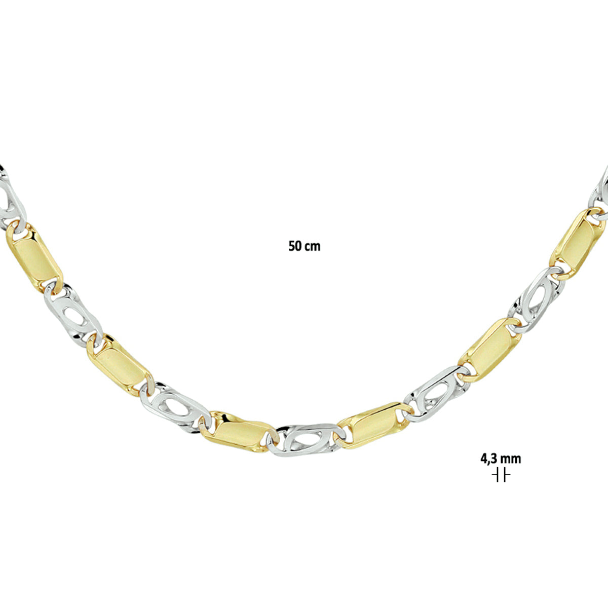 14krt bicolorgouden collier valkenoog met tussenstuk 4,2mm - 50cm