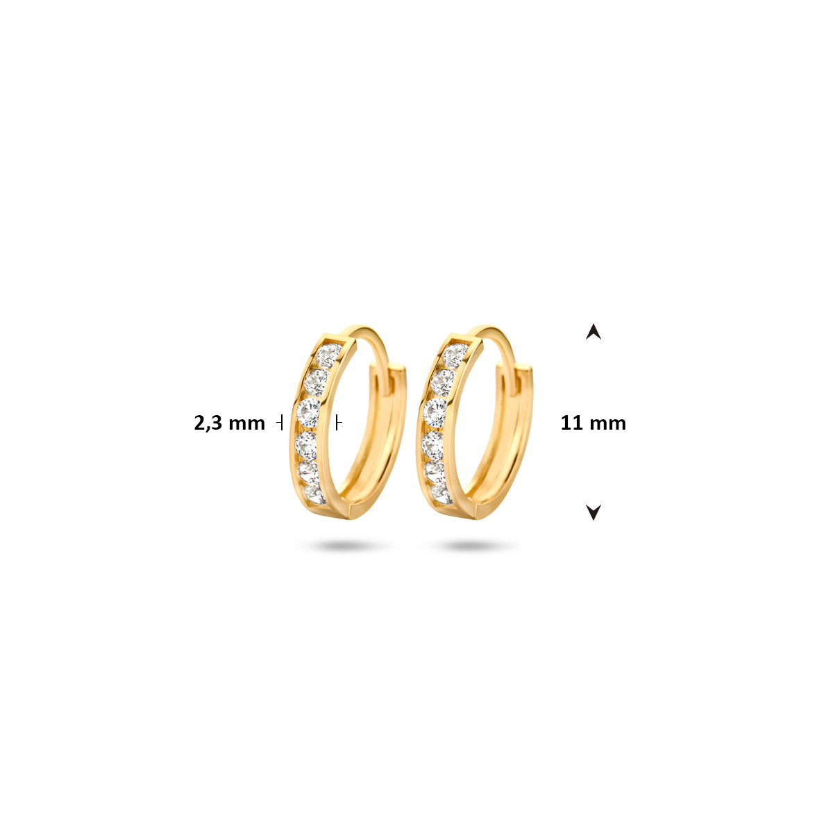 14krt geelgouden klapoorringen met zirkonia | 2,3x11mm