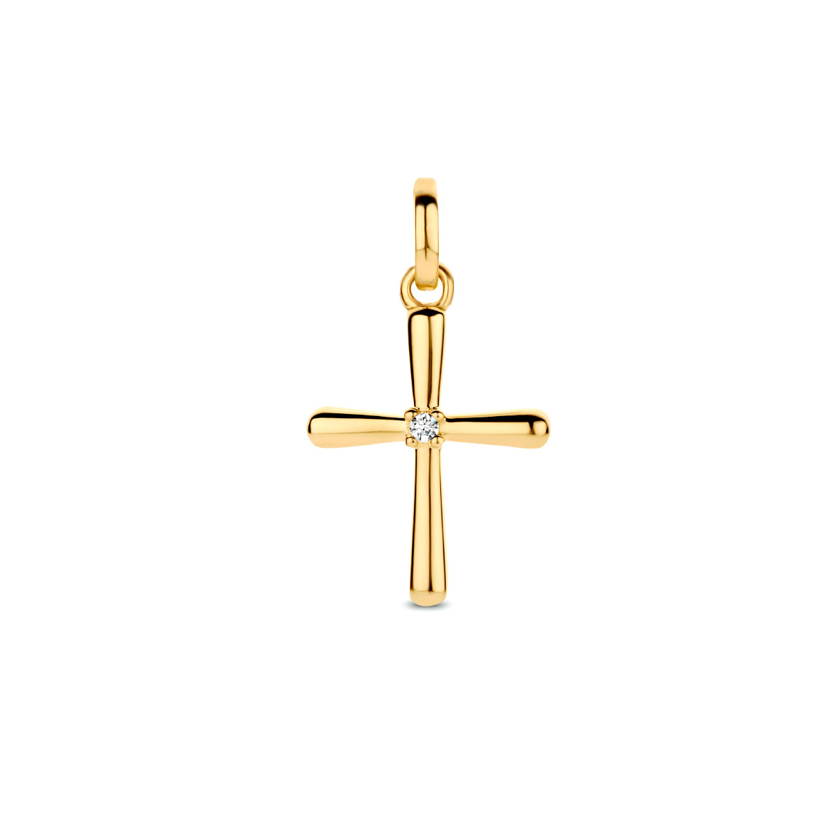 14krt geelgouden hanger kruis met 0.01ct HSI diamant 14x11mm