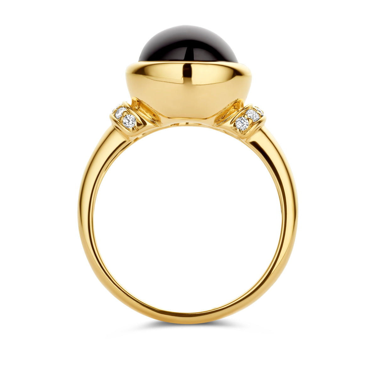 14krt geelgouden ring met 3,2crt zwarte onyx en diamant 0,08ct HSI | 11,5mm