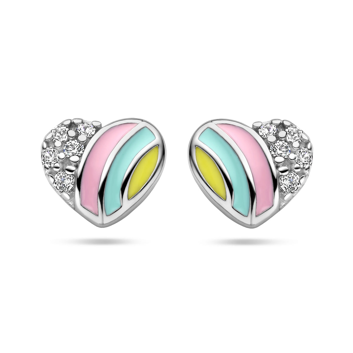 Zilveren oorknoppen hart en zirkonia 5,5x6mm