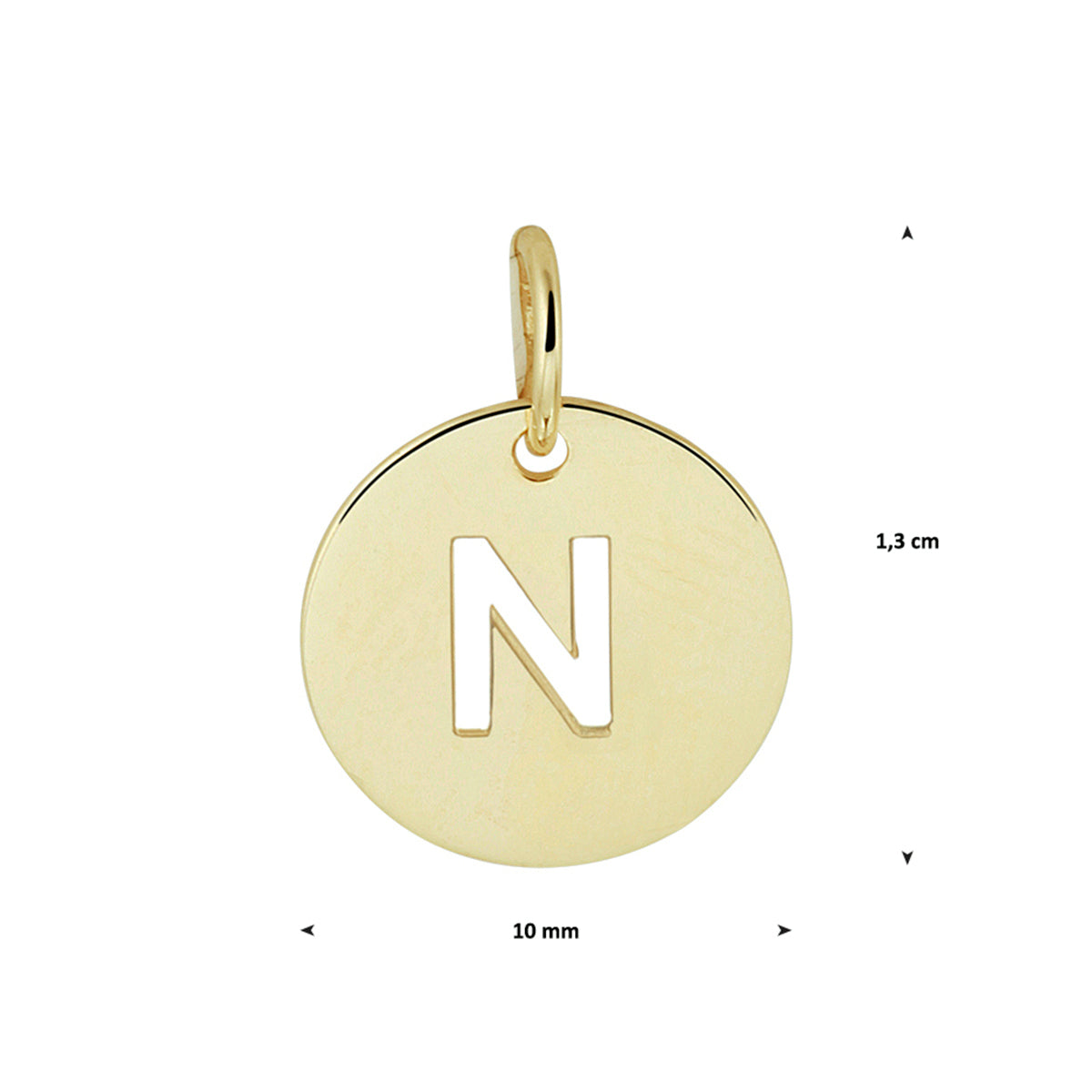 14krt geelgouden letter hanger N | dia 10mm