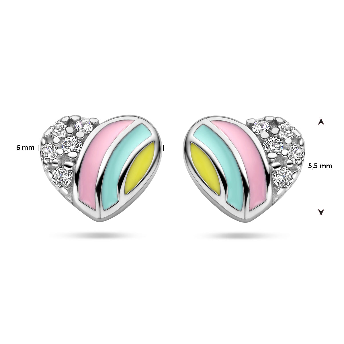 Zilveren oorknoppen hart en zirkonia 5,5x6mm