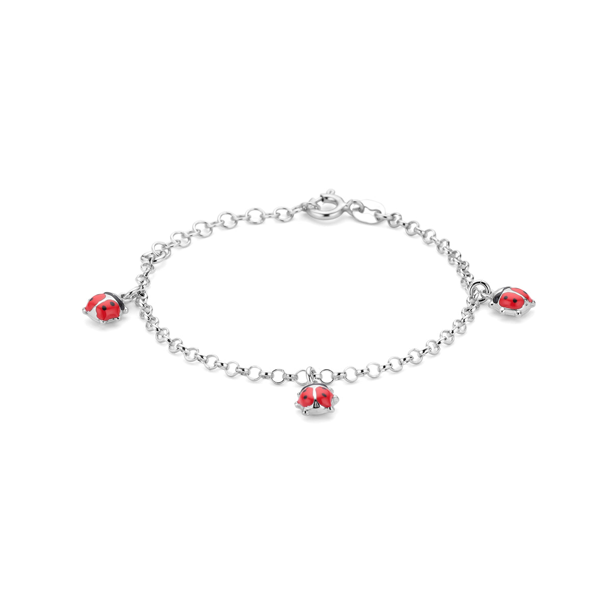 Zilveren armband emaille lieveheersbeestjes 2.4mm | 13-16cm