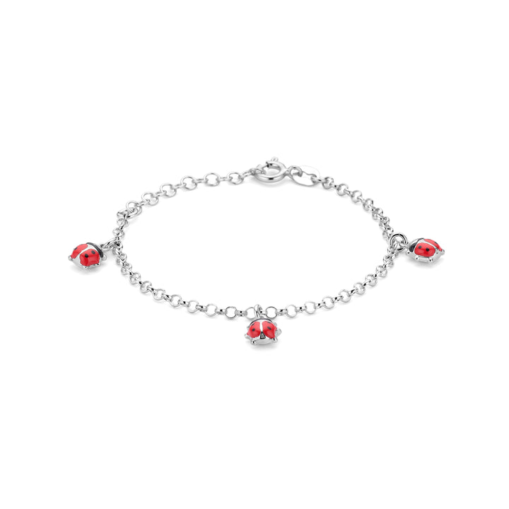 Zilveren armband emaille lieveheersbeestjes 2.4mm | 13-16cm