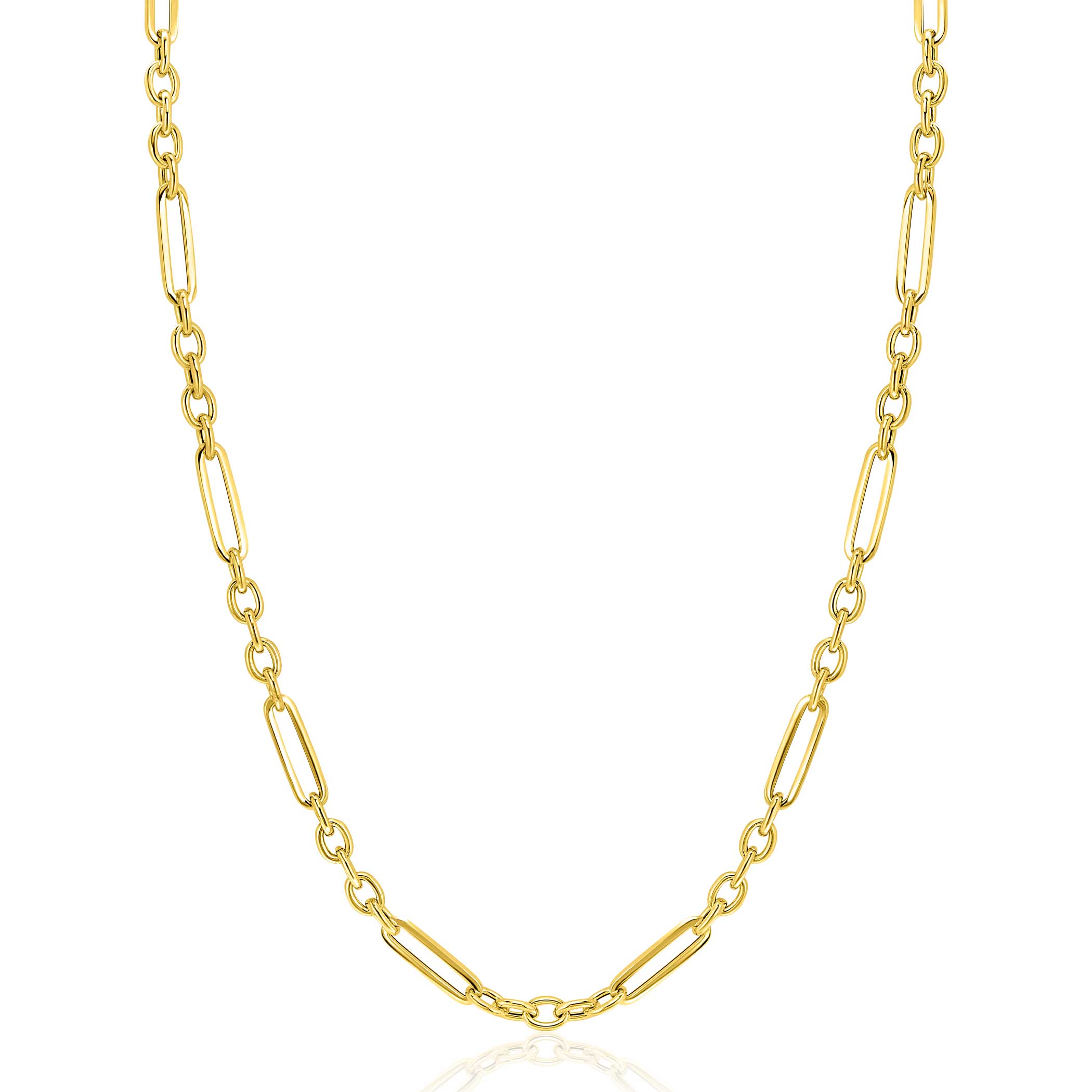 ZINZI Gold 14 krt gouden schakelketting met afwisselend lange paperclip schakels en ovale jasseron schakels (4mm breed) 45cm ZGC473