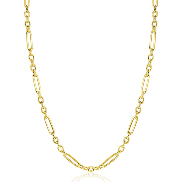 ZINZI Gold 14 krt gouden schakelketting met afwisselend lange paperclip schakels en ovale jasseron schakels (4mm breed) 45cm ZGC473