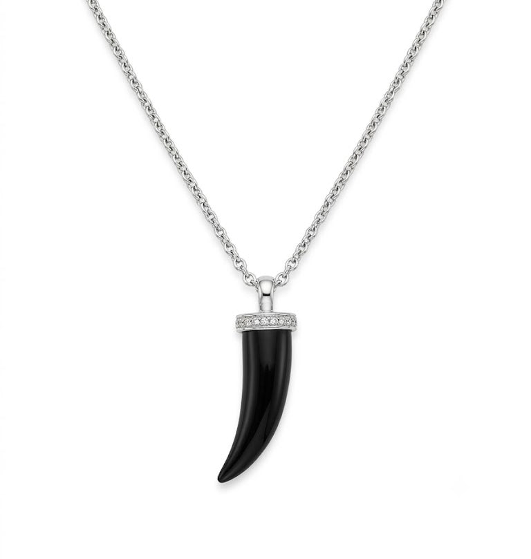 Zilveren collier met Onyx haaientand - zirkonia | 45cm