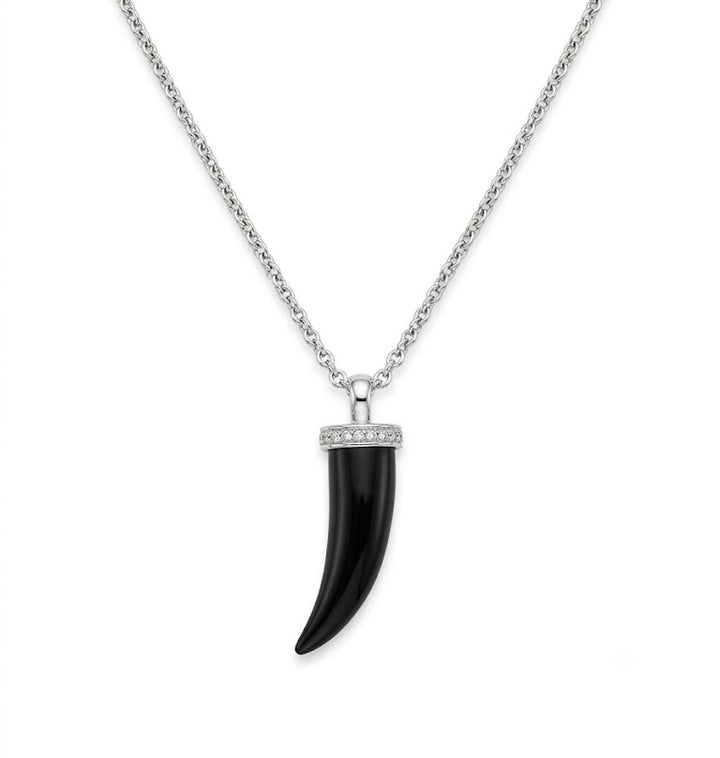 Zilveren collier met Onyx haaientand - zirkonia | 45cm