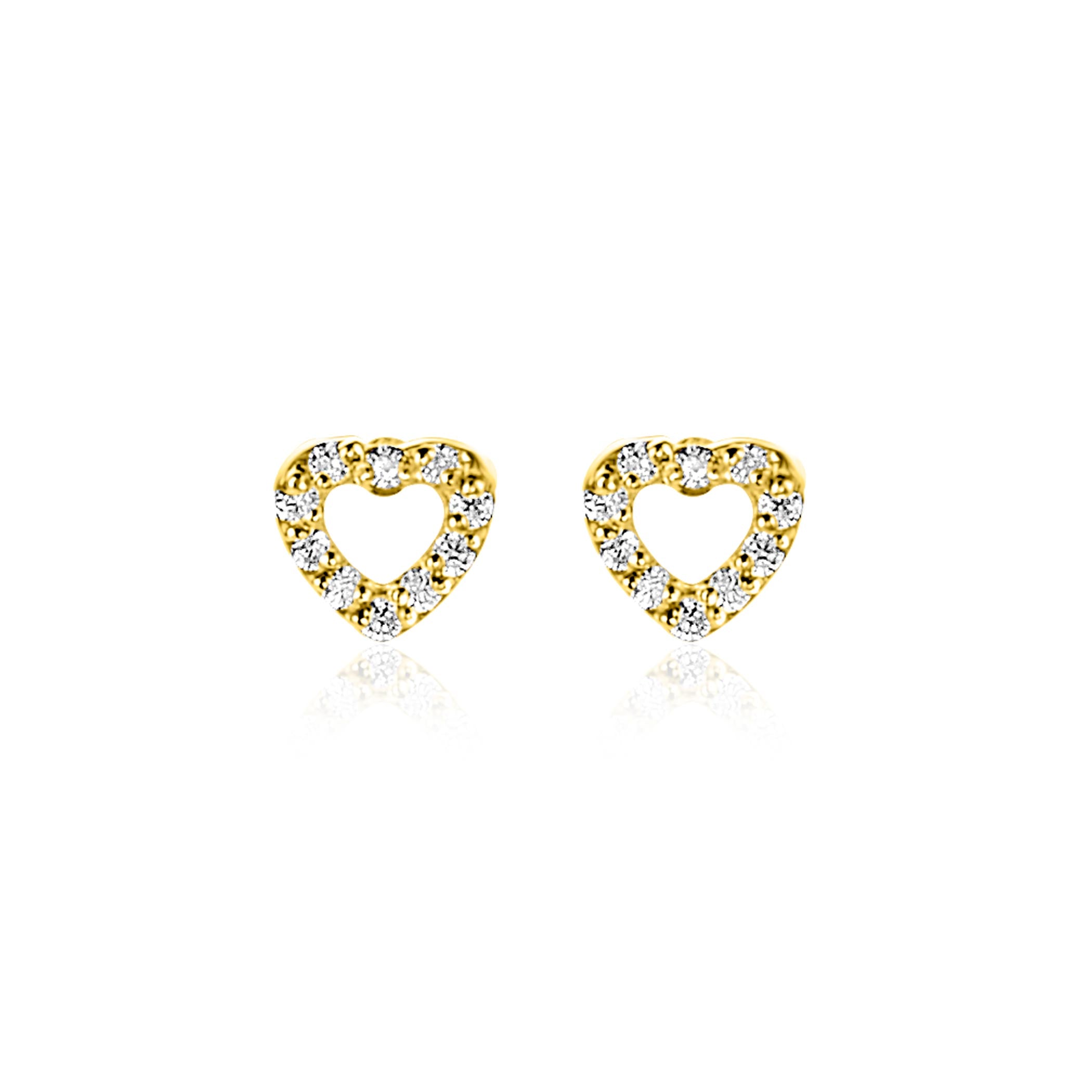 5mm ZINZI Gold 14 krt gouden oorknoppen open hartje bezet met witte zirkonia's ZGO551