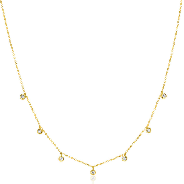 ZINZI Gold 14 krt gouden anker ketting met zeven ronde hangertjes. bezet met witte zirconia's 40-43cm ZGC451