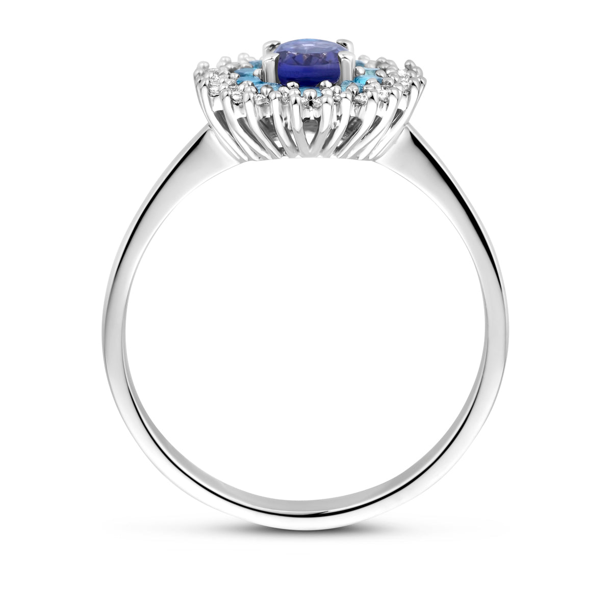 14krt witgouden ring met ioliet, blauw topaas en diamant 0,15ct GSI