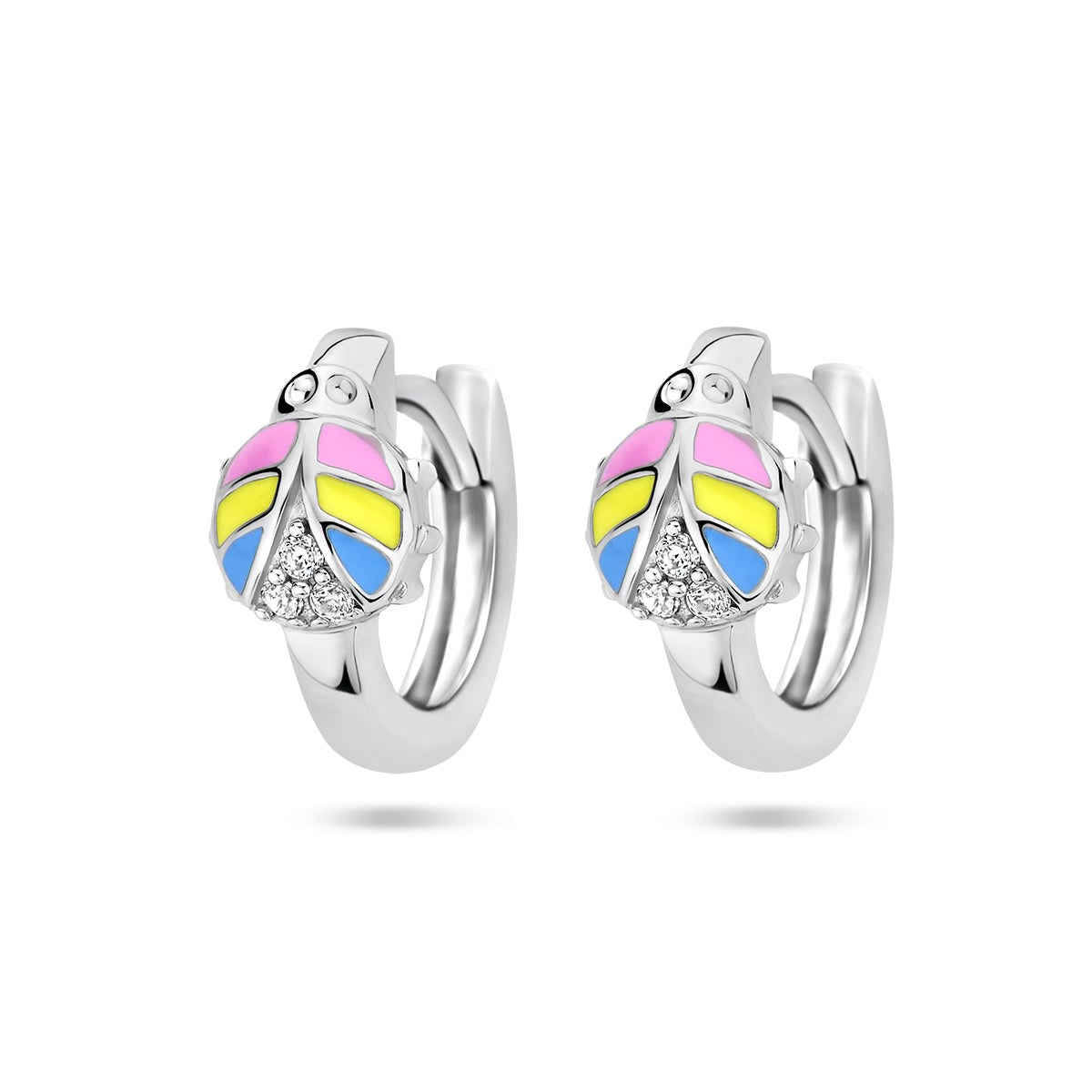 Zilveren klapoorringen lieveheersbeestje zirkonia | 11x5,5mm