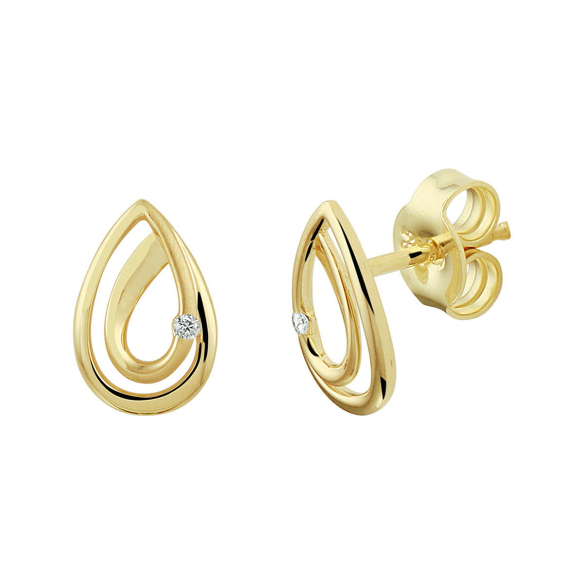 14krt geelgouden oorknoppen druppel diamant 0.02ct HSI