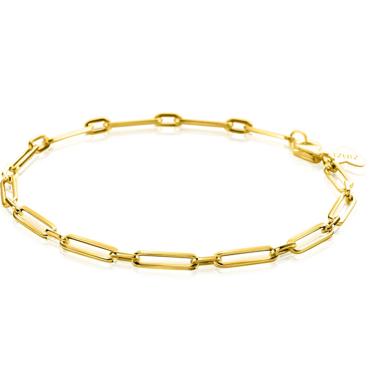 ZINZI Gold 14 krt gouden armband met trendy paperclip/closed for ever schakels met tussenoog 3mm breed. lengte 19cm ZGA470