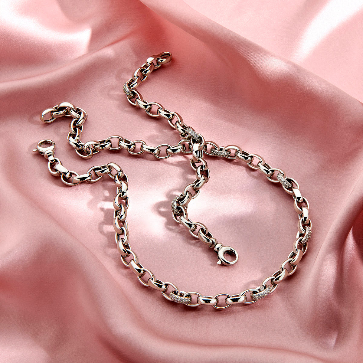 Zilveren collier jasseron ovaal zirkonia 7,5mm | 45 cm
