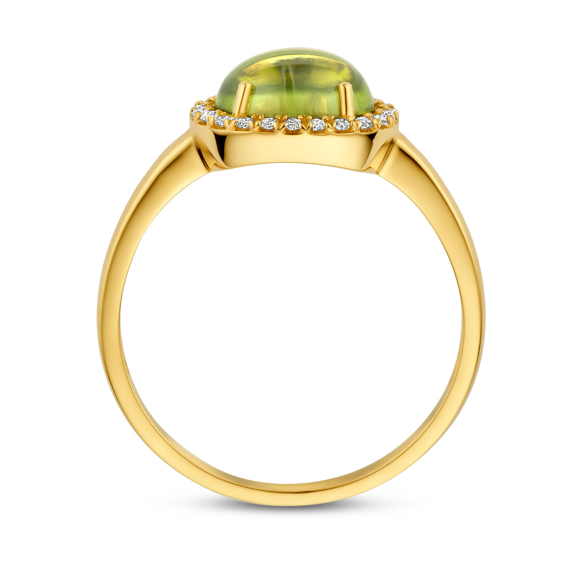 14kt geelgouden ring met peridoot en diamant 0.09ct HSI | mt 17 3/4