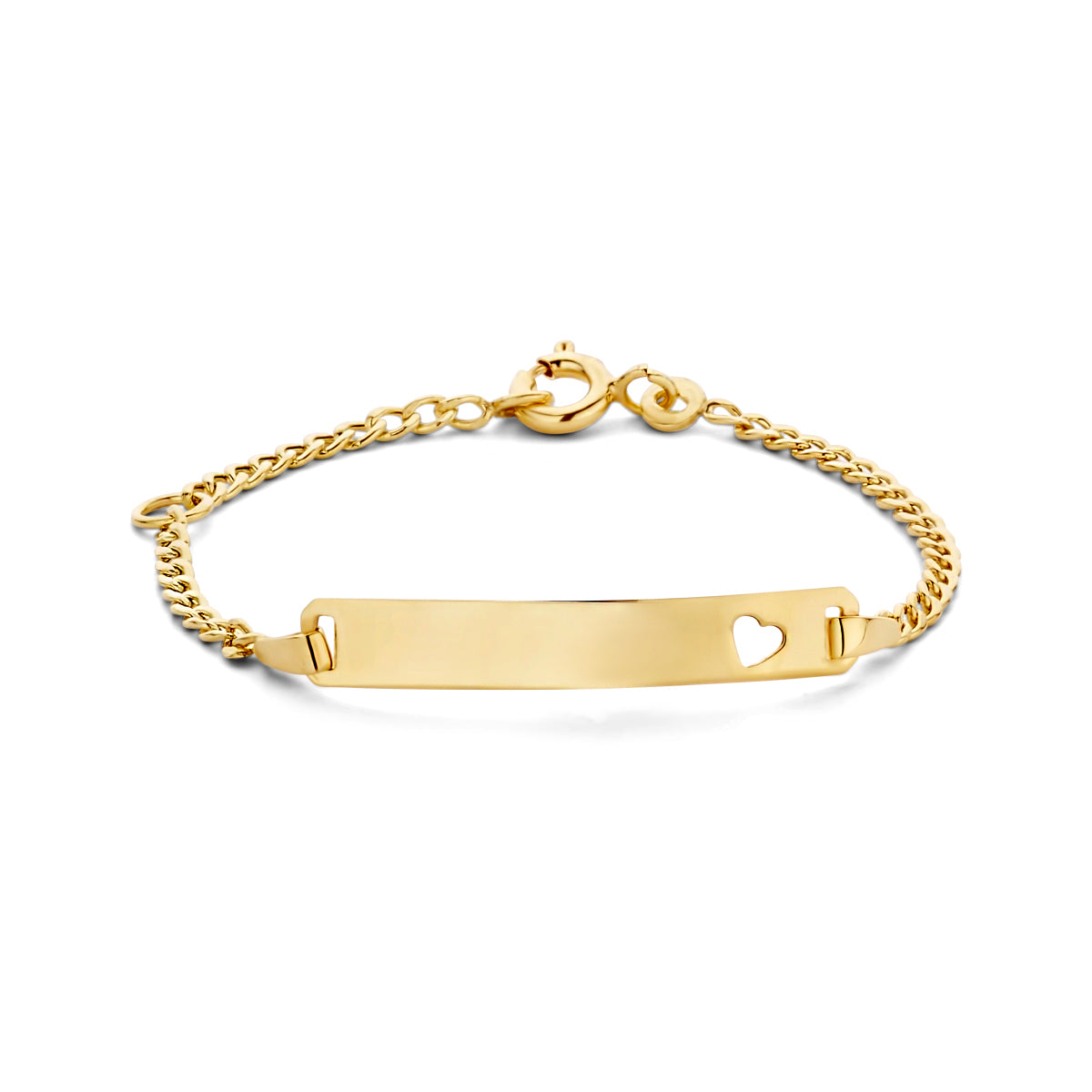 9krt geelgouden graveerarmband gourmette hart plaat 4mm | 11-13cm