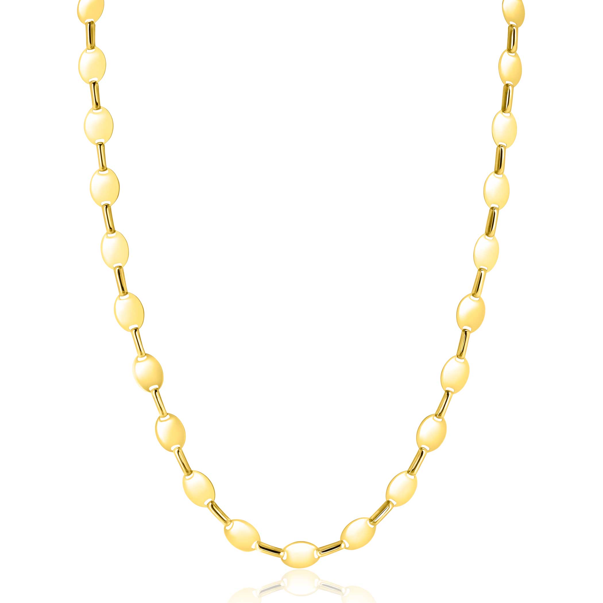 ZINZI Gold 14 karaat gouden massieve schakel-ketting met gladde ovale plaatjes 6mm breed 45cm ZGC496