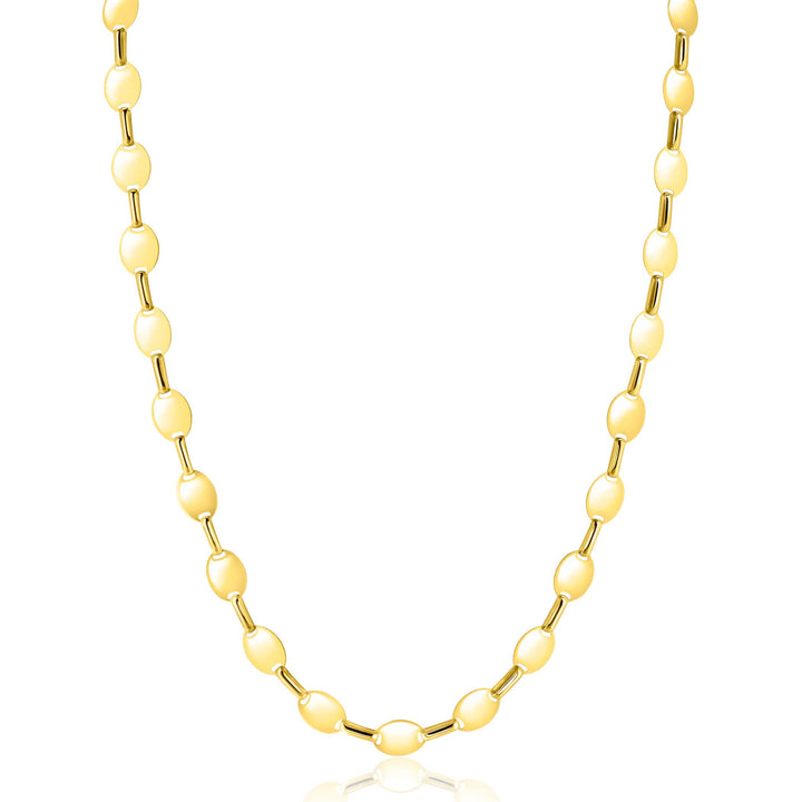 ZINZI Gold 14 karaat gouden massieve schakel-ketting met gladde ovale plaatjes 6mm breed 45cm ZGC496