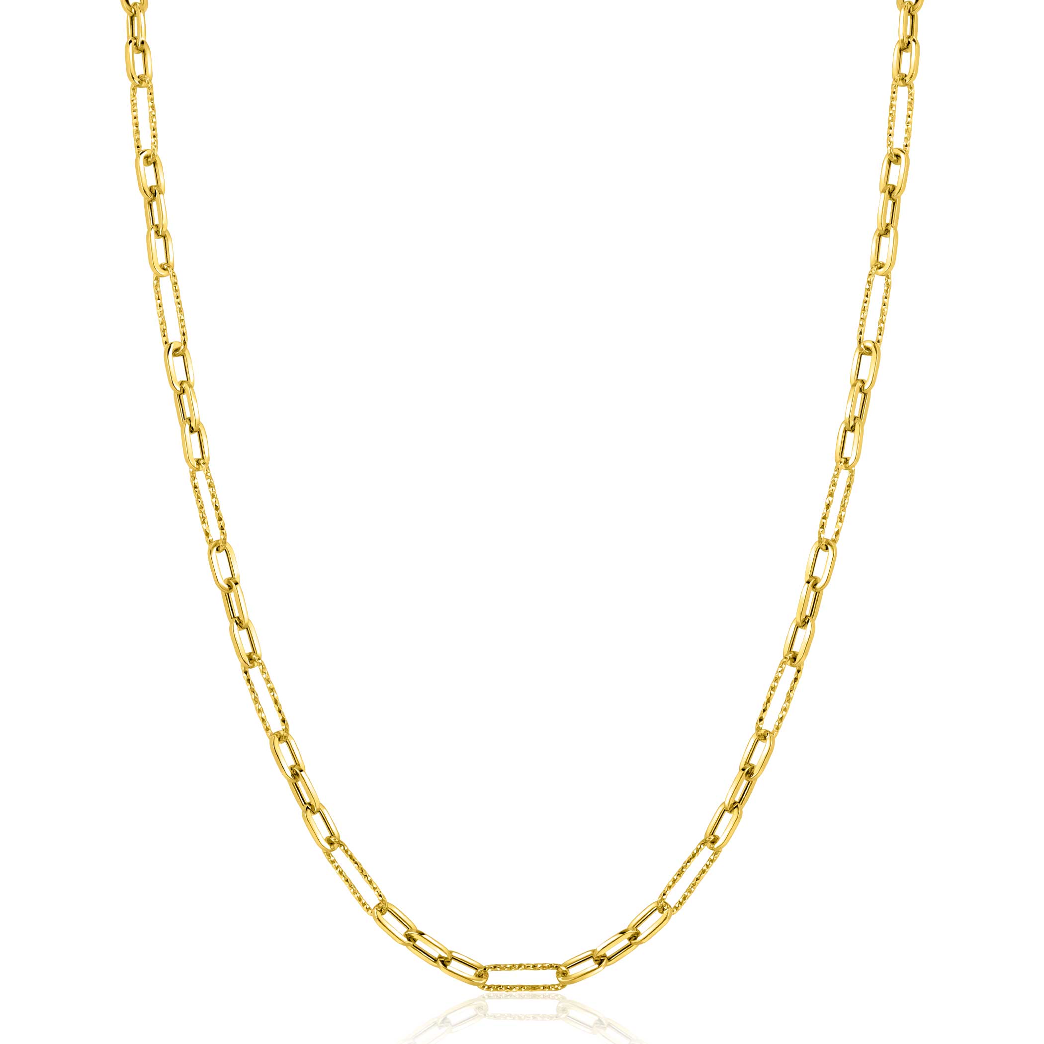 ZINZI Gold 14 karaat gouden collier met bewerkte paperclip-schakels en ovale schakels van 3.5mm breed 45cm ZGC494
