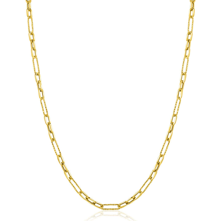 ZINZI Gold 14 karaat gouden collier met bewerkte paperclip-schakels en ovale schakels van 3.5mm breed 45cm ZGC494