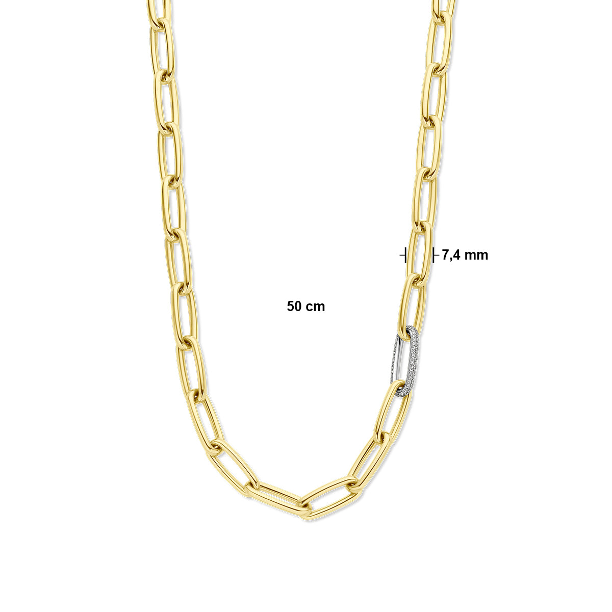18krt bicolor gouden paperclip collier met 0.34ct G/VSI diamant | 50cm