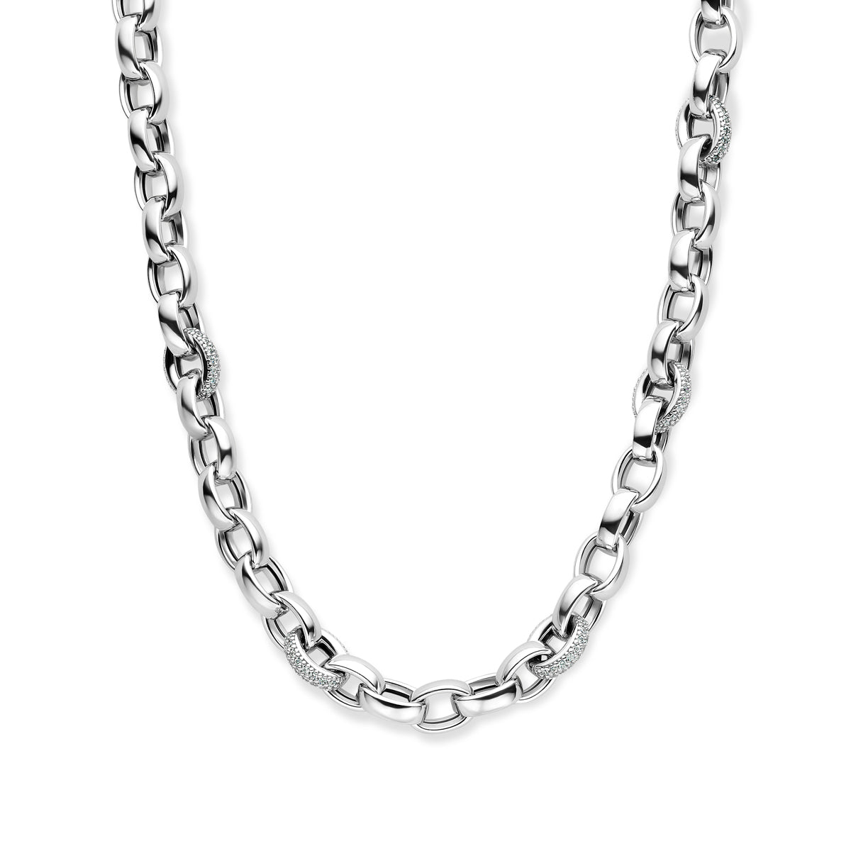 Zilveren collier jasseron ovaal zirkonia 7,5mm | 45 cm