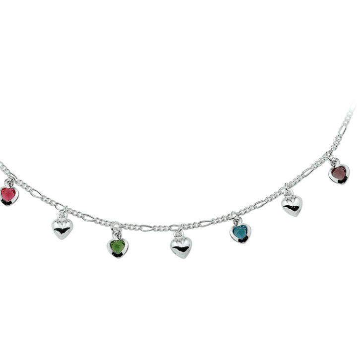 Zilveren collier hart meerdere kleuren zirkonia | 38cm