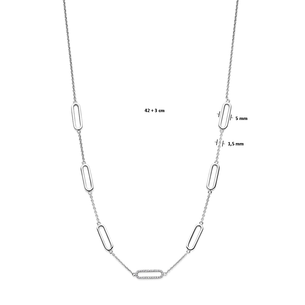 Zilveren collier zirkonia | 42-45cm