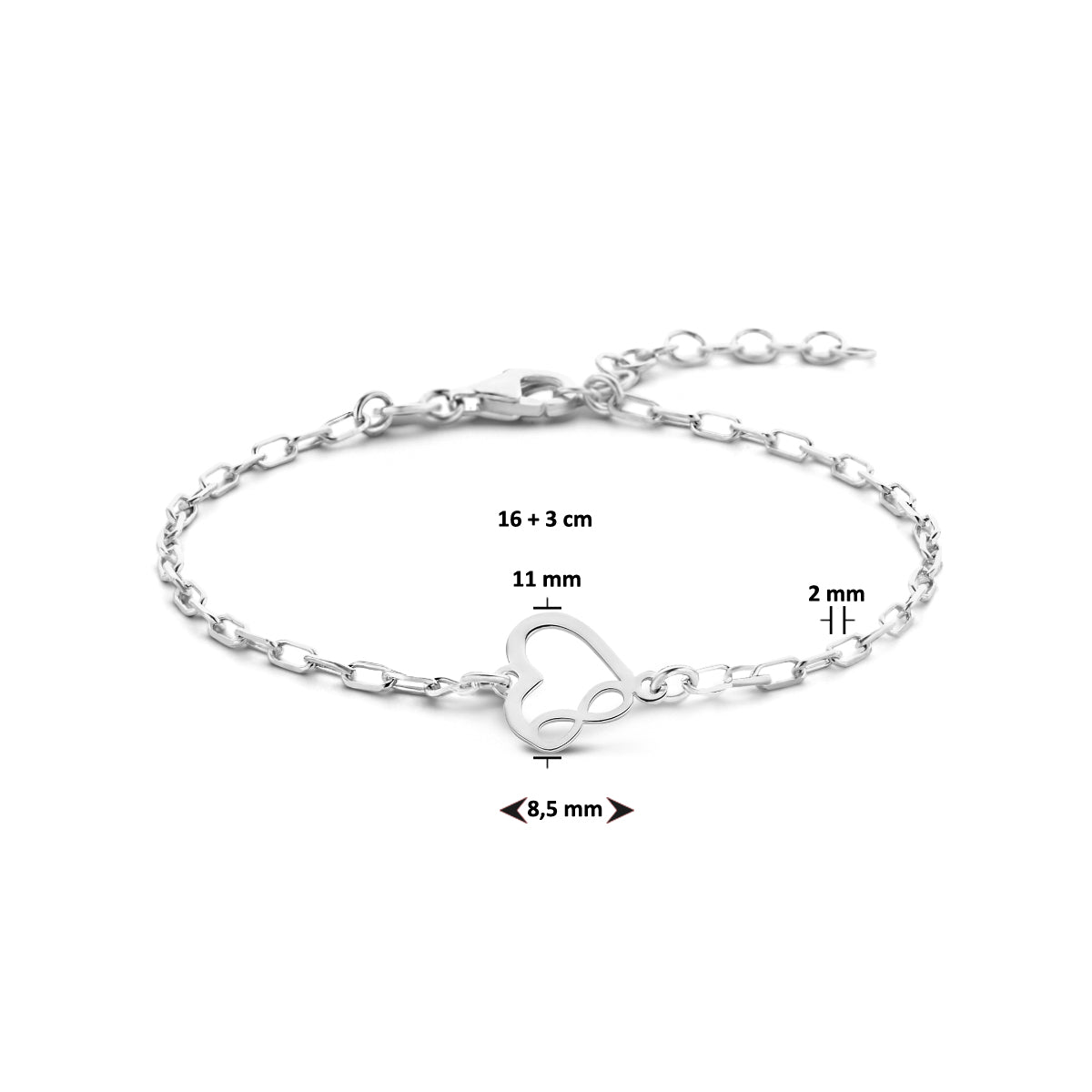 Zilveren armband hart en infinity | 16-19cm