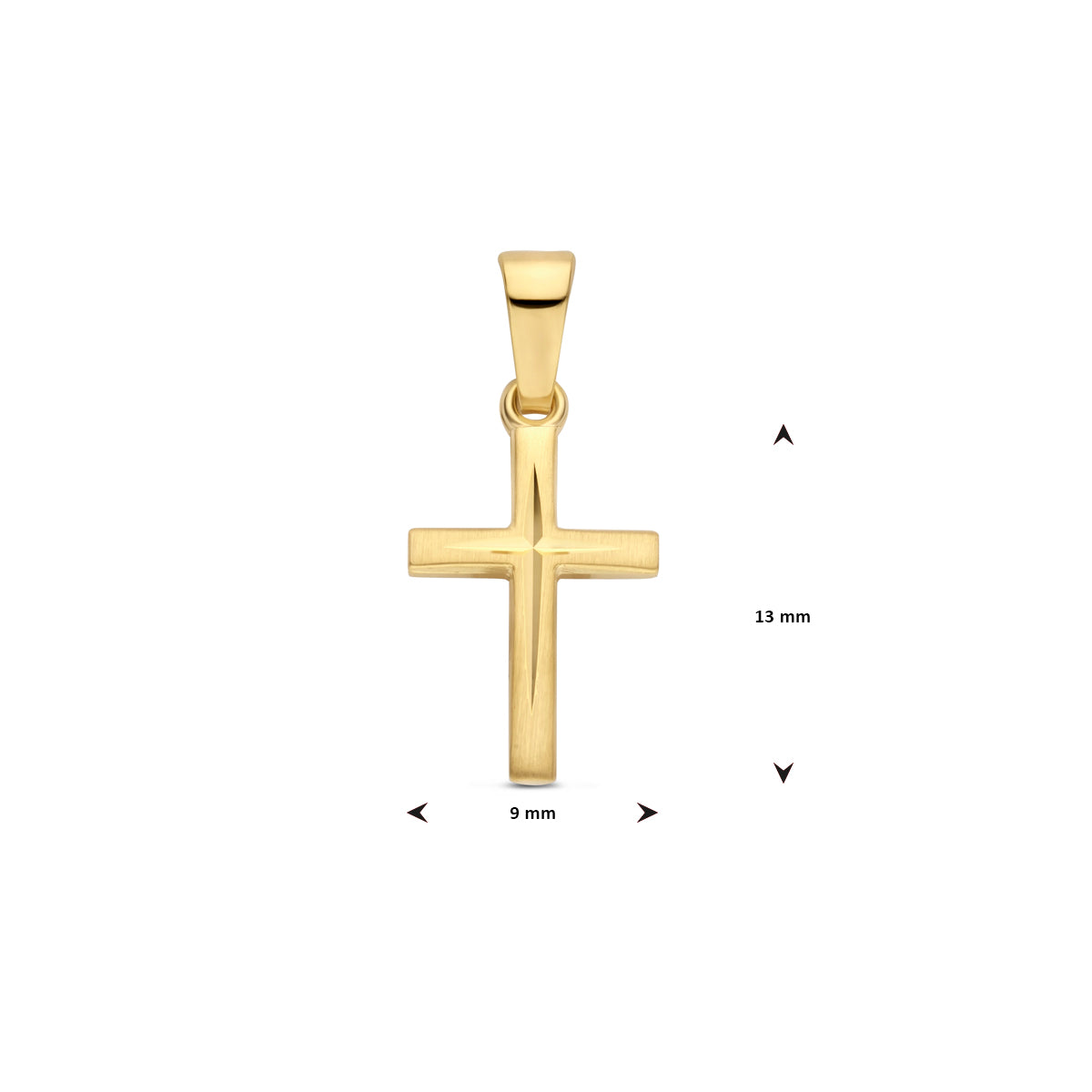 14krt geelgouden hanger kruis mat gediamanteerd 13x9mm