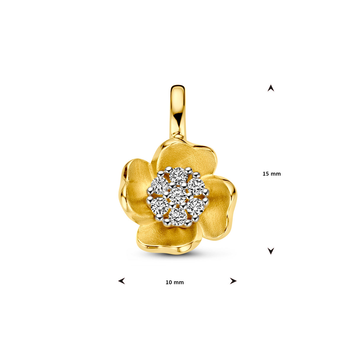 14krt bicolor gouden hanger "bloem" met diamant 0.11ct HSI