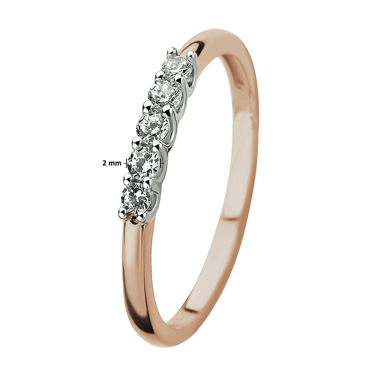 14kt bicolor rose- en witgouden ring zirkonia 2mm breed