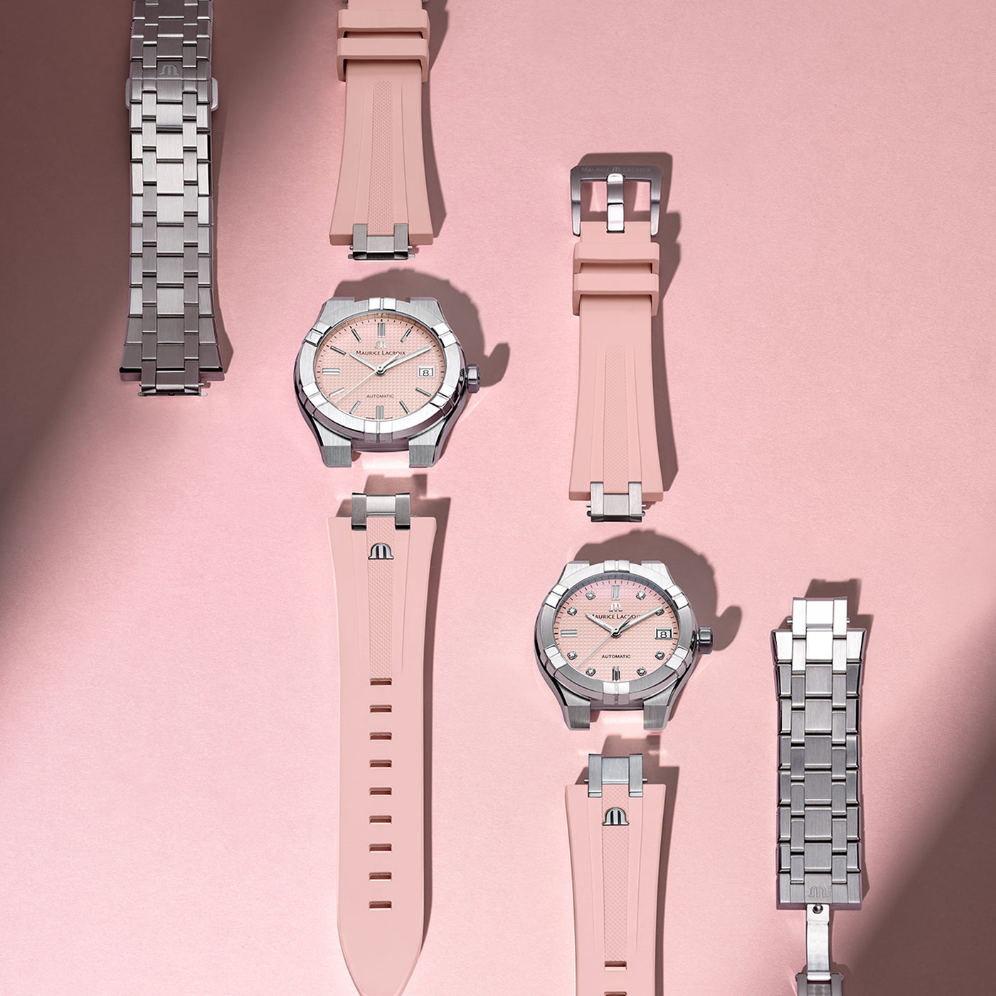 MAURICE LACROIX AIKON AUTOMATIC DATE 35MM PINK SET LIMITED EDITION 888PCS AI6006-SS00F-550-E