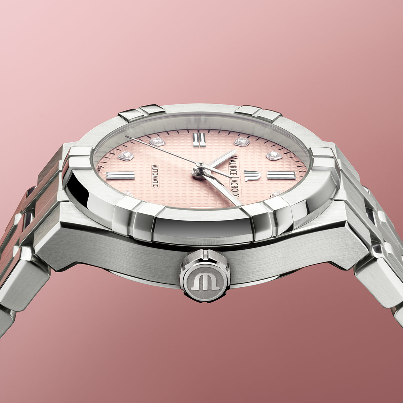 MAURICE LACROIX AIKON AUTOMATIC DATE 35MM PINK SET LIMITED EDITION 888PCS AI6006-SS00F-550-E