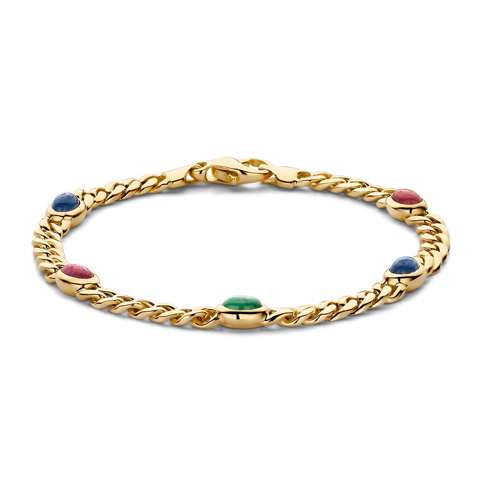 14krt geelgouden "maxima" armband met robijn, saffier en smaragd 6mm  | 19cm