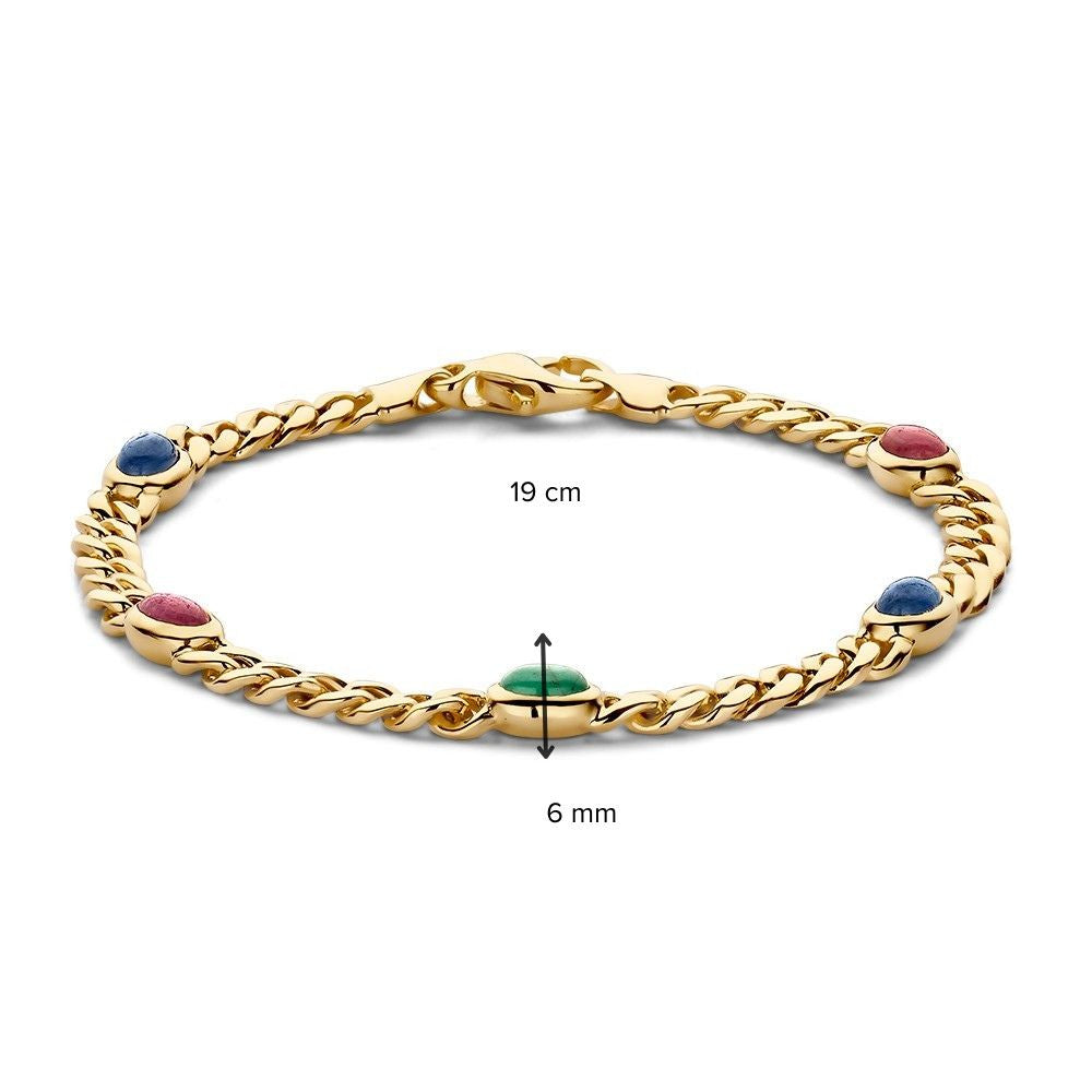 14krt geelgouden "maxima" armband met robijn, saffier en smaragd 6mm  | 19cm
