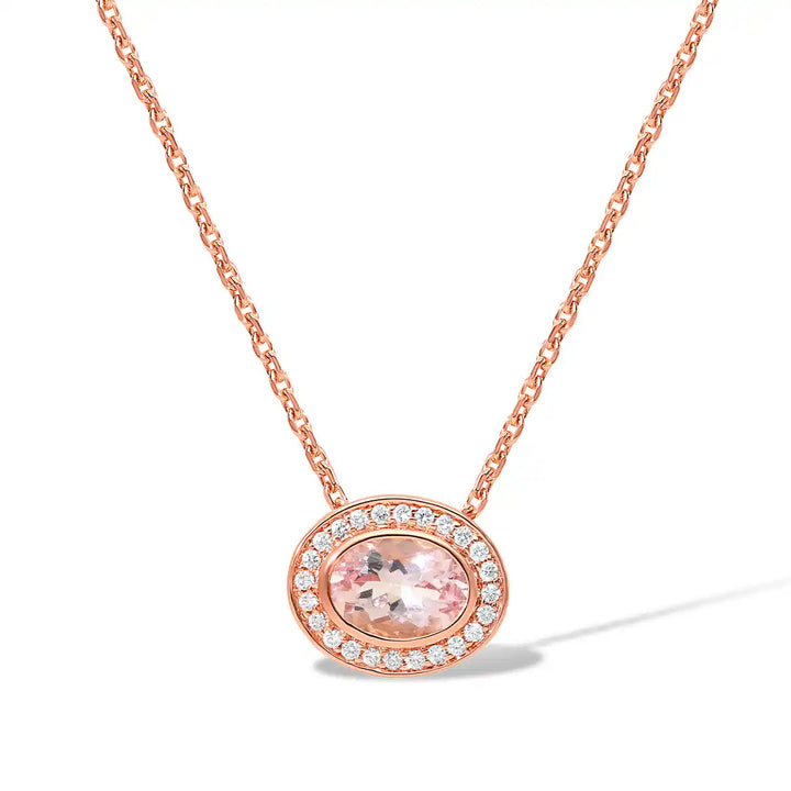 14krt roségouden hanger met morganiet 1-0.72 en diamant 24-0.09ct GSI