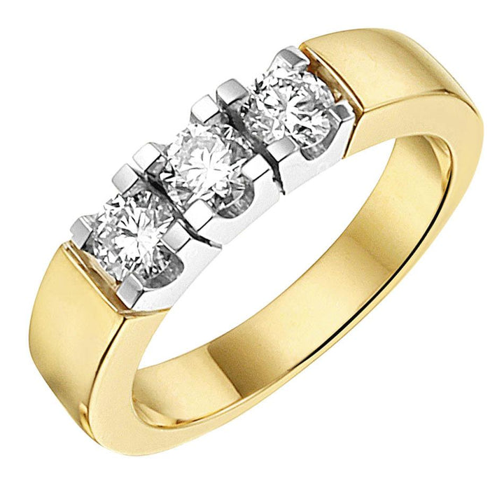 14krt bicolor gouden memoire ring met LG 3-0.75ct DVVS