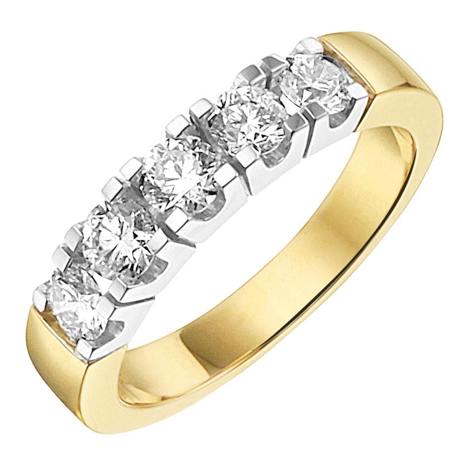 14krt bicolor gouden memoire ring met LG 5-1.00ct DVVS