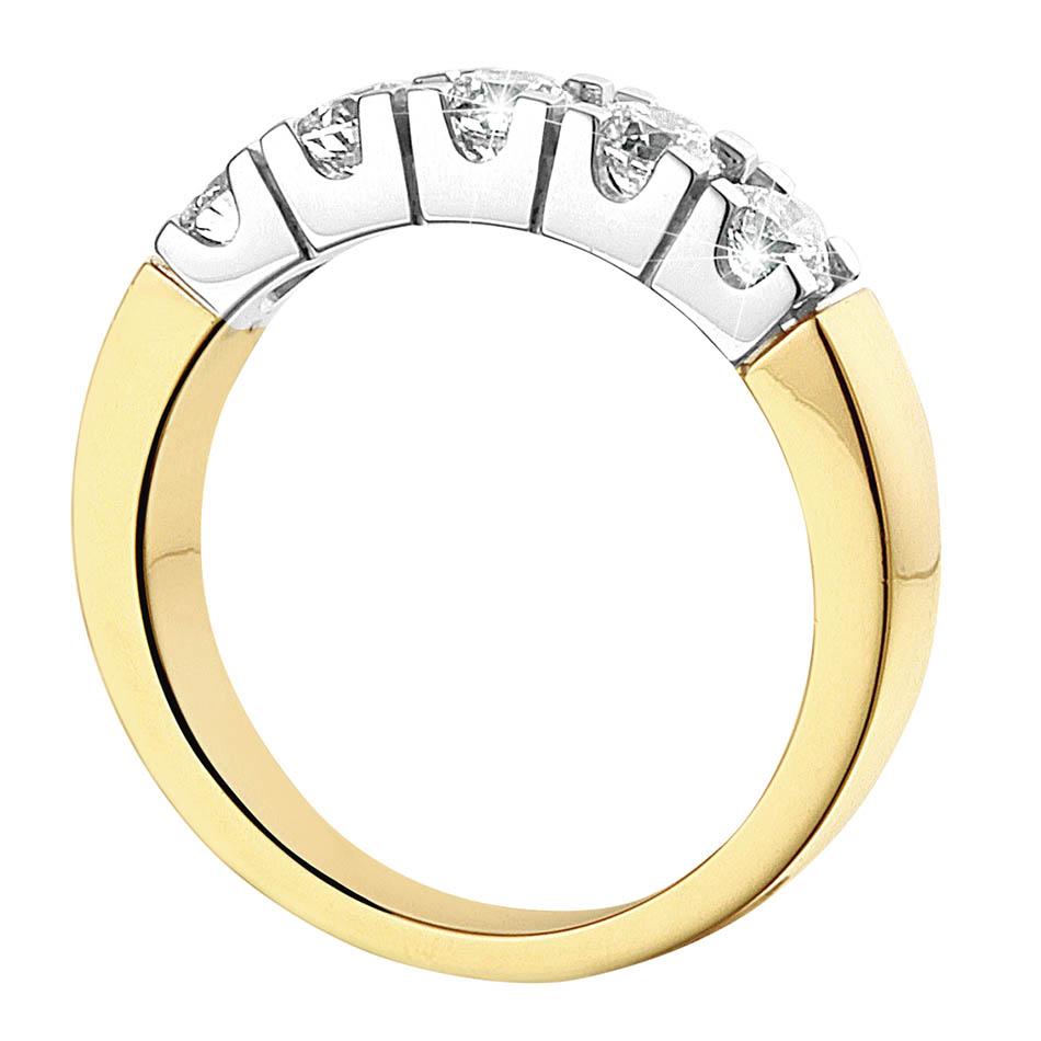 14krt bicolor gouden memoire ring met LG 5-1.00ct DVVS