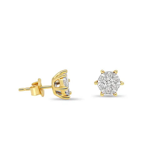 14krt geelgouden oorstekers met briljant 24-0.32ct en princess 2-0.18ct HSI