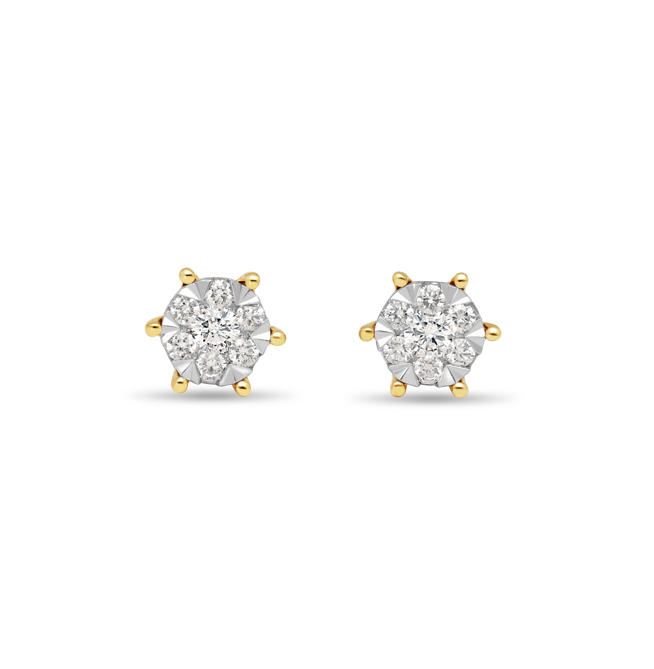 14krt geelgouden oorstekers met briljant 24-0.32ct en princess 2-0.18ct HSI
