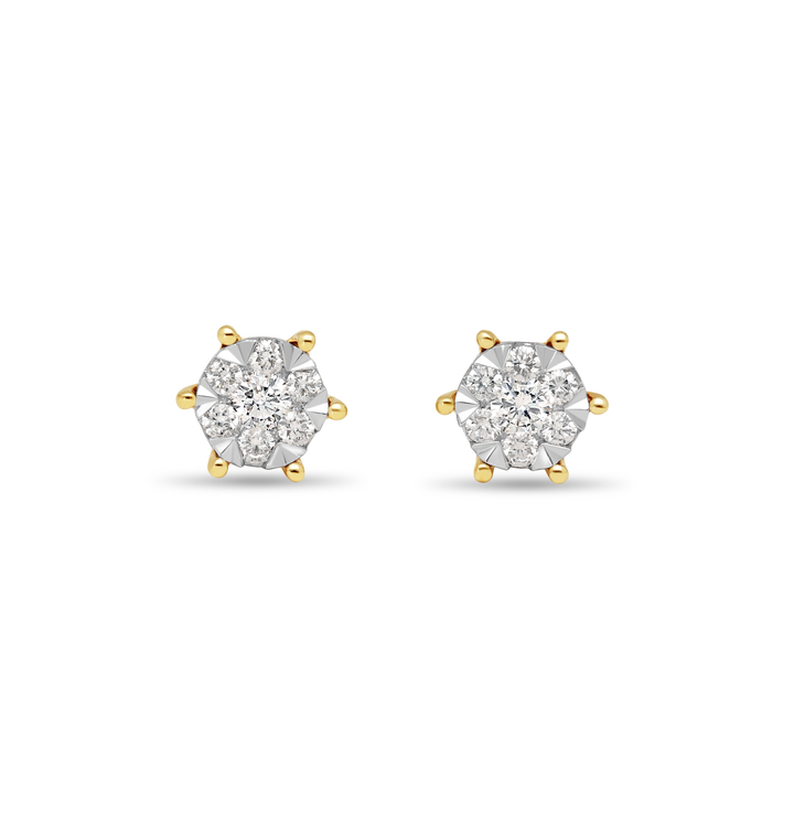14krt geelgouden oorstekers met briljant 24-0.32ct en princess 2-0.18ct HSI