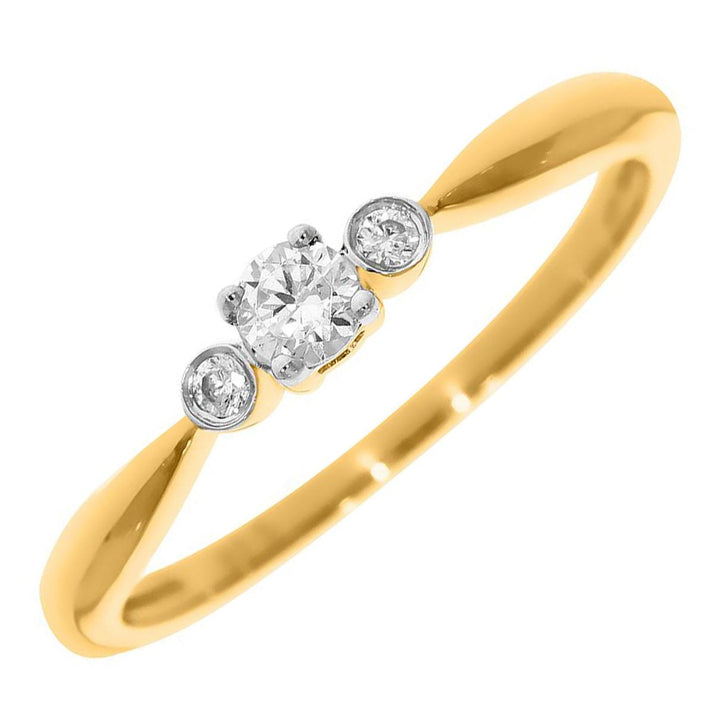 14krt geelgouden trilogy ring met briljant 0.13/2-0.03ct HSI