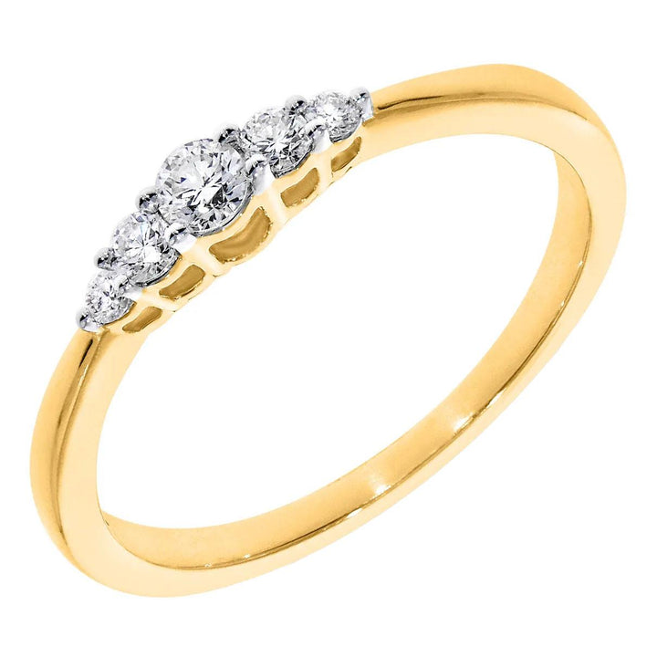 14krt geelgouden ring met briljant 1-0.09/2-0.08/2-0.04ct HSI