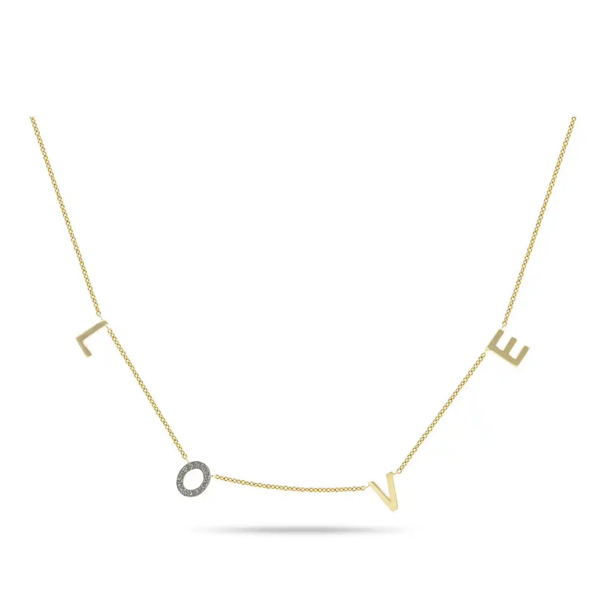 14krt geelgouden collier met LOVE letters en briljant 14-0.11ct HSI | 42-45cm