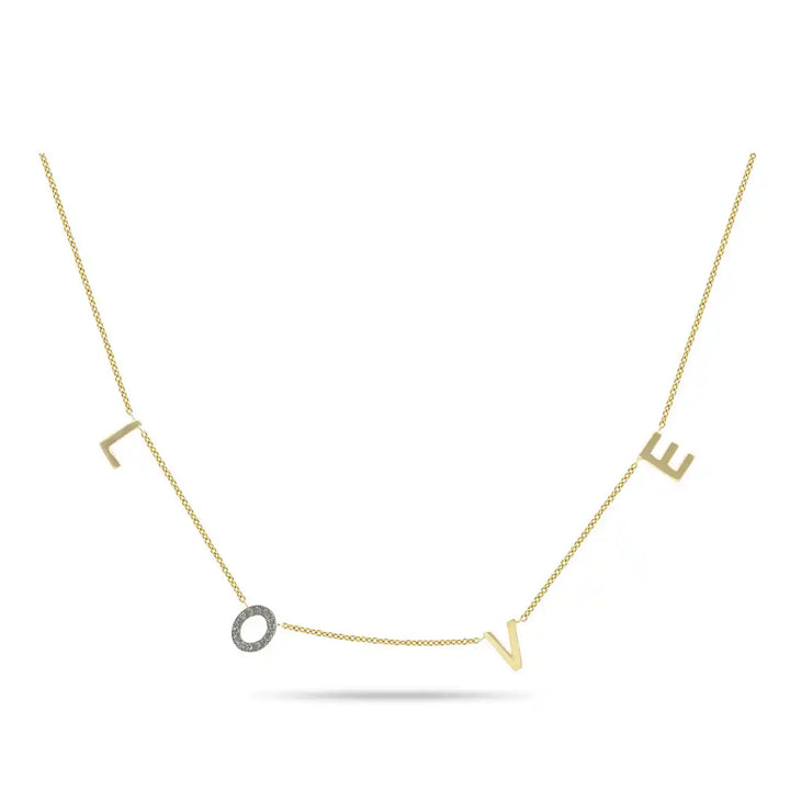 14krt geelgouden collier met LOVE letters en briljant 14-0.11ct HSI | 42-45cm