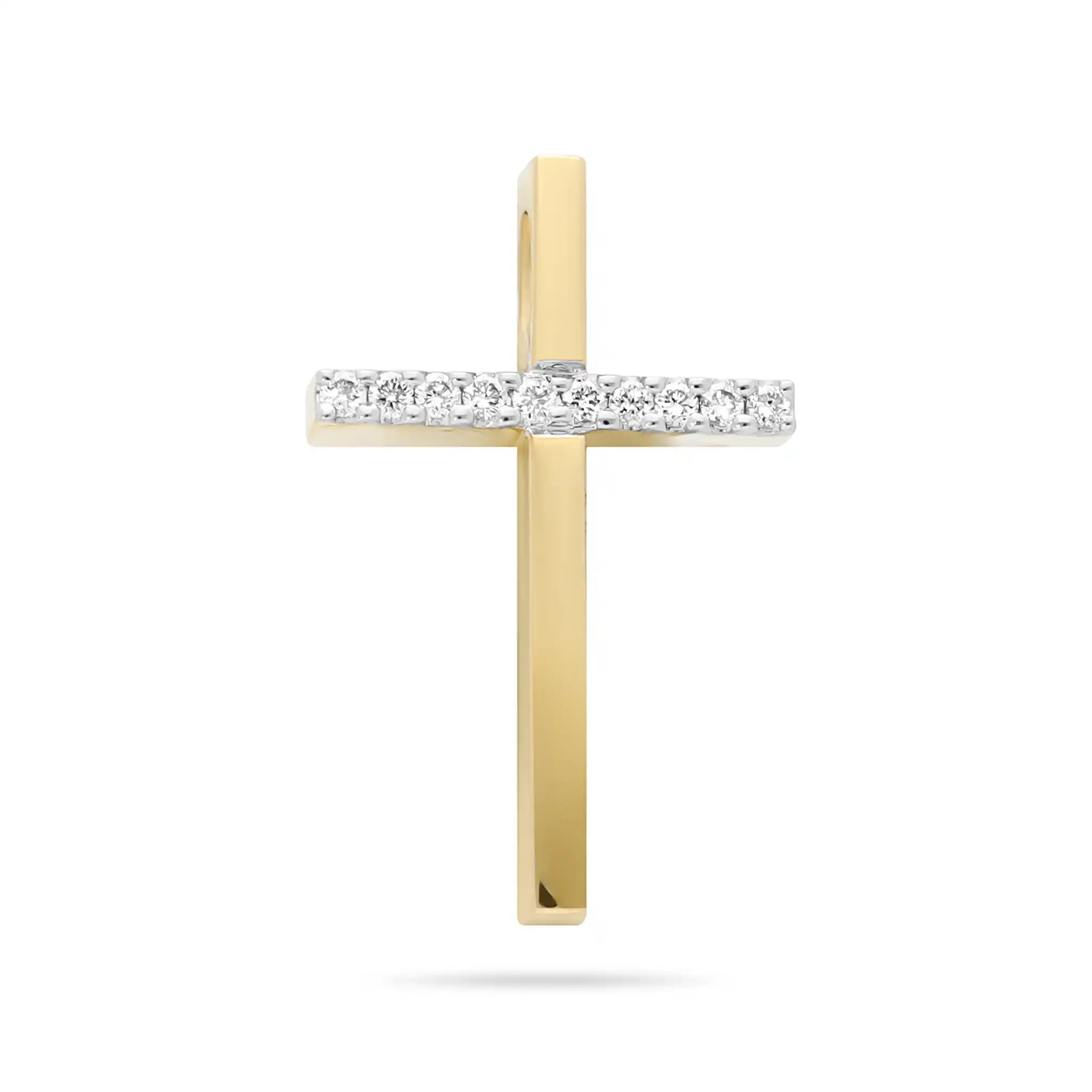 14krt geelgouden hanger kruis met 10-0.03ct HSI diamant